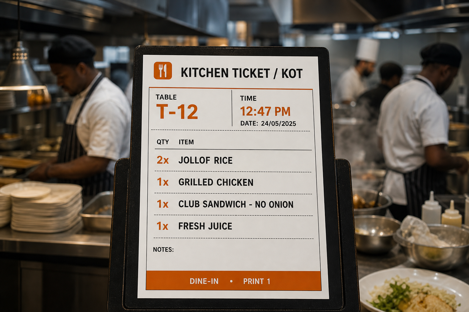 Kitchen ticket over busy kitchen